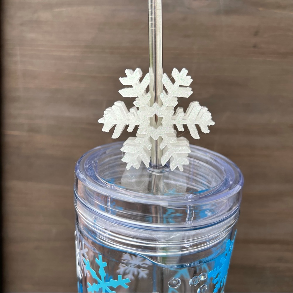 Snowflake White with Color Specks Glitter Straw Topper